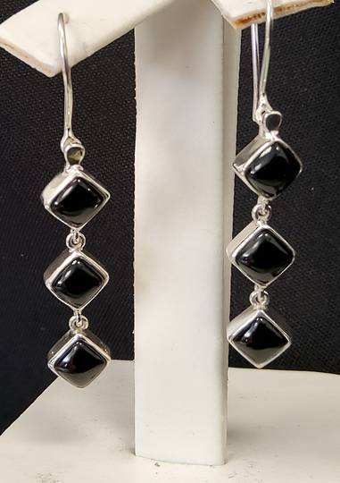 Diamond Shape 3 Drop Onyx Earrings image 0